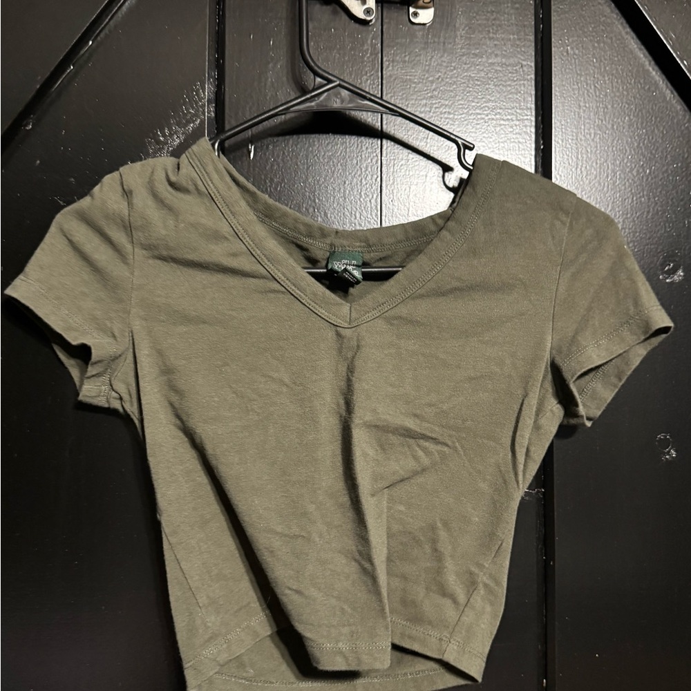 Wild Fable Green Cropped Fitted Short Sleeve Tee